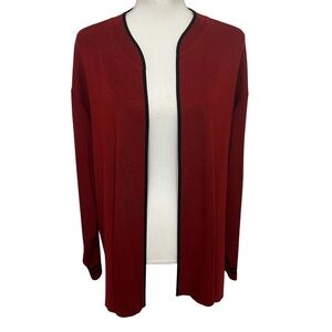 Misook Open Long Cardigan Burnt Red Black Stripe Detailing Quiet Luxury XXXL EUC
